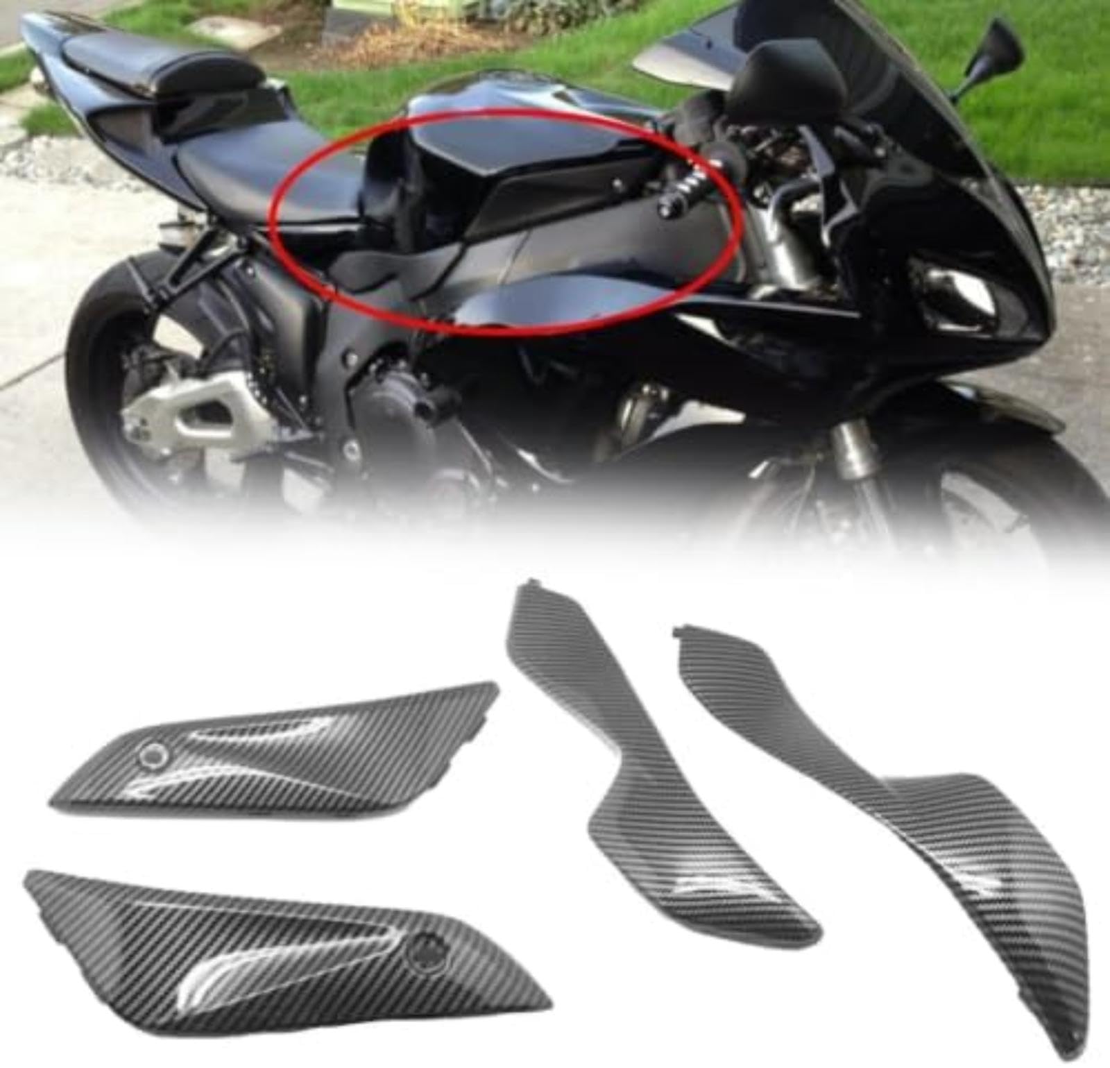 4 szt. Panele boczne owiewki motocykla Wzór karbonowy, dla Cbr 1000 Rr 04-07 Siła ABS, dla aerodynamicznej osłony Część tuningowa Czarny Osłona panelu bocznego roweru Osłona panelu
