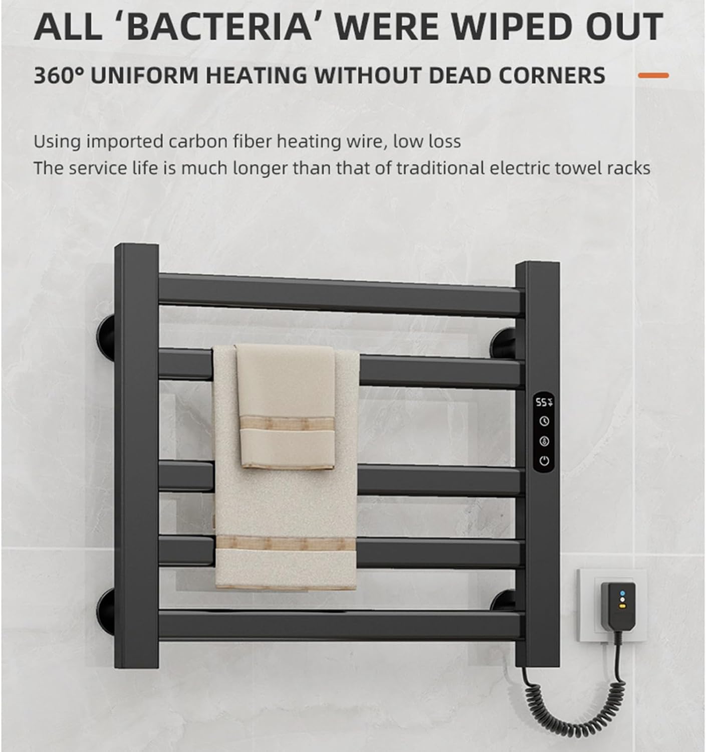 Heated Towel Flat Panel Heated Towel Rail Radiator Modern Central Heating Bathroom Warmer Wall Mounted Ladder Rad Radiators for Bathroom(450x500MM) 135W