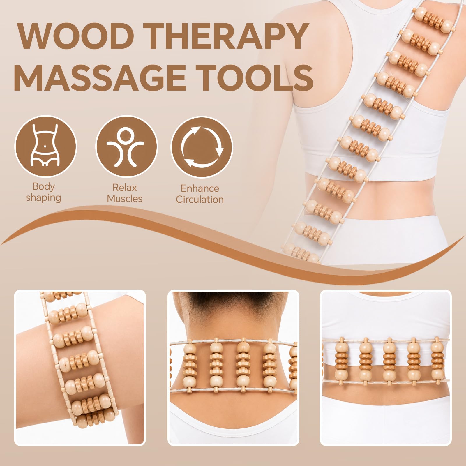 Set di strumenti per massaggi per terapia del legno, set di strumenti per massaggio linfatico per scolpire il corpo, kit massaggiatore anticellulite per rilassamento muscolare, strumenti per