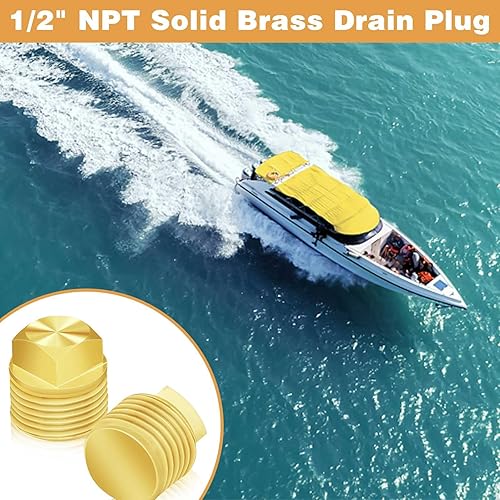 Miniatura 6 de 2 tapones de drenaje de barco, tapón de latón macizo de 1/2 pulgada, NPT para barco, tapón de drenaje de repuesto compatible con Glastron Bayliner