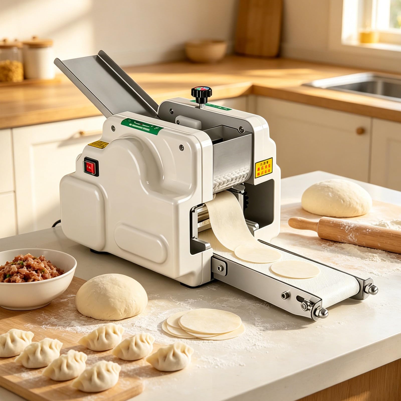GwlThixion Electric Dumpling Wrappers Maker, Multifunctional Automatic Dumpling Wrapper Machine, No Breakage No Filling Leakage, for Wonton Shrimp Dumpling Siu Mai Skins White-+2