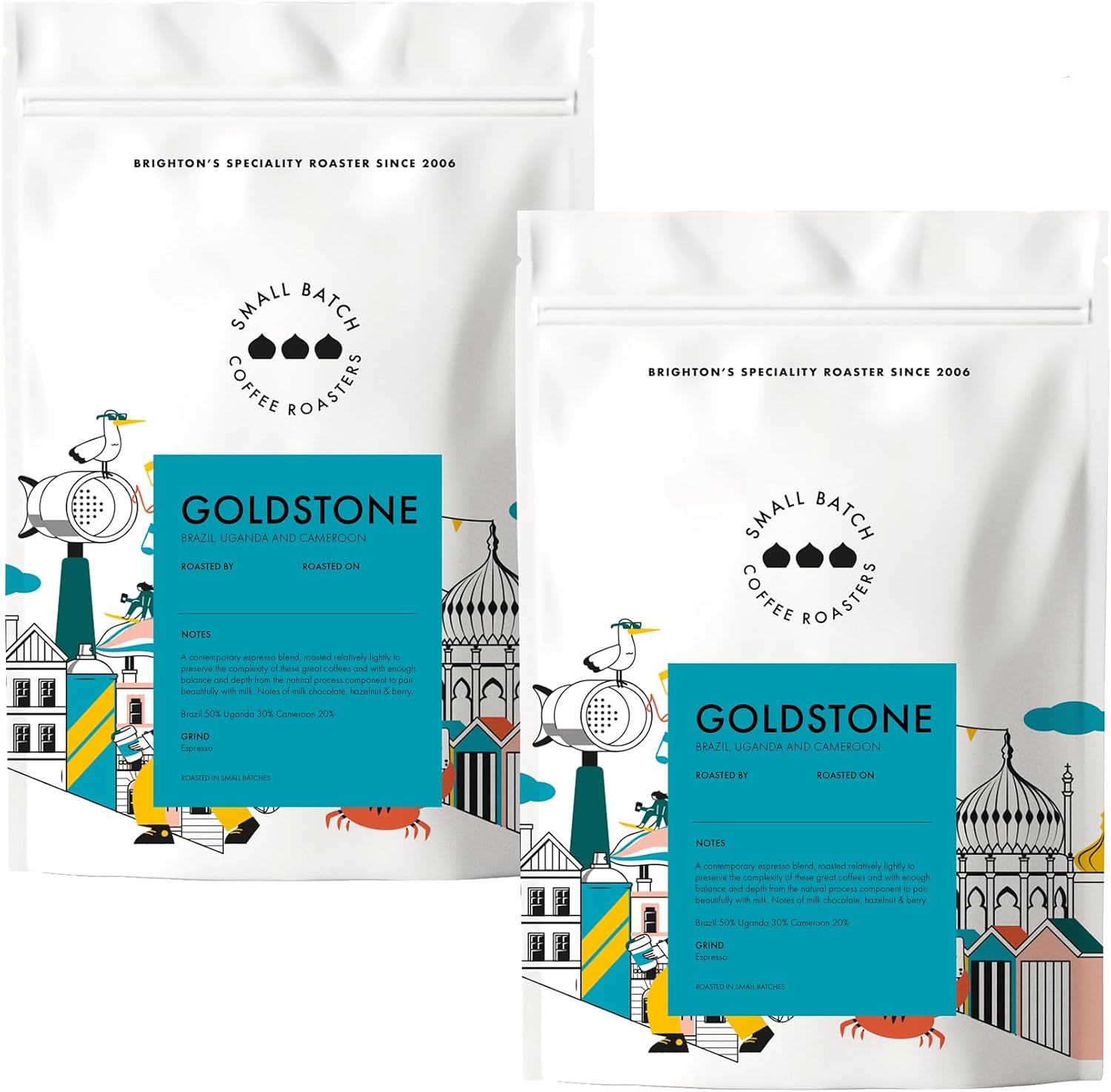 SMALL BATCH COFFEE ROASTERS Goldstone 100% Arabica Coffee Beans |Freshly Roasted Award-Winning, Specialty Grade, Hand-Roasted Espresso Blend 2x250g