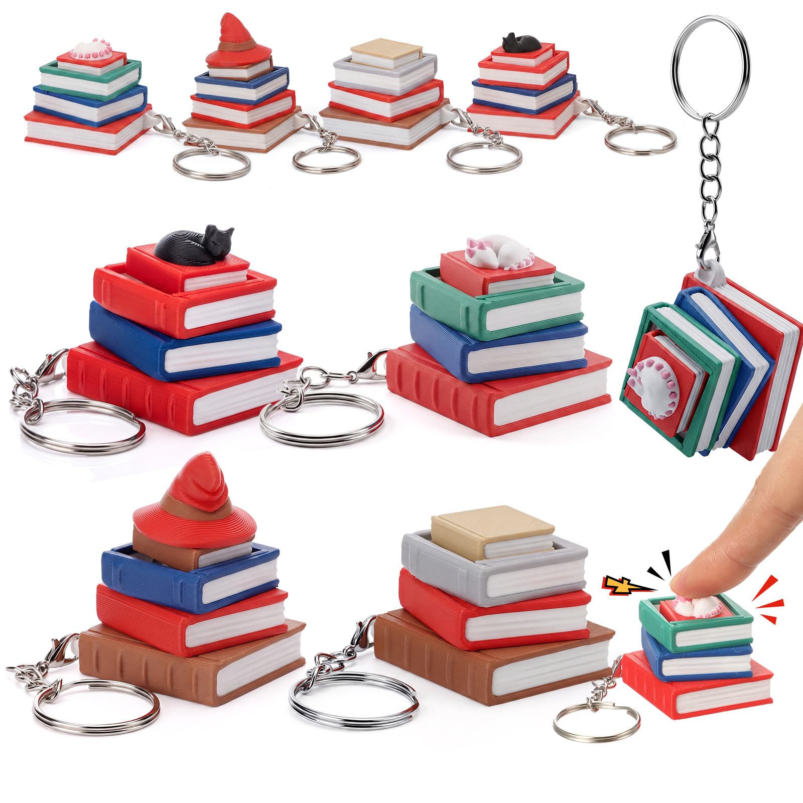 Kenning 12 Pcs Book Clicker Fidget Keychains Bulk 3D Printed Fidget Toy