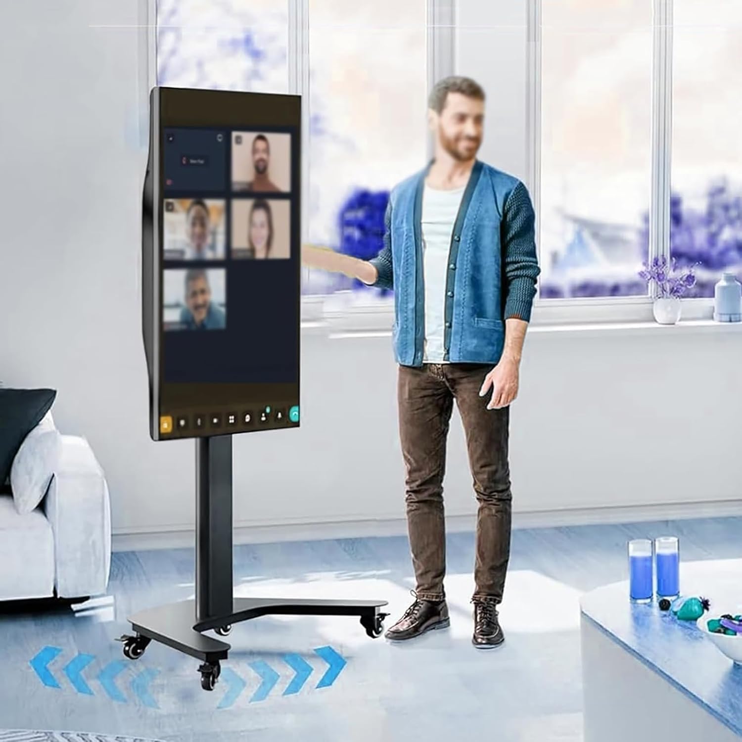 Soporte de pie para TV portátil - carrito con ruedas, altura ajustable, rotación de 360°