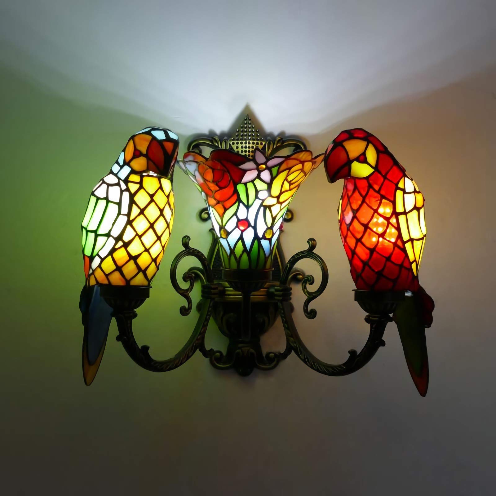 Aioneer Tiffany Style Wall Lamps & Sconces, Vintage Stained Glass Wall Light Fixtures, 3 Lights, Modern Retro Night Light For Bedroom Living Room Hallway Bathroom Nightstand Lamp-G
