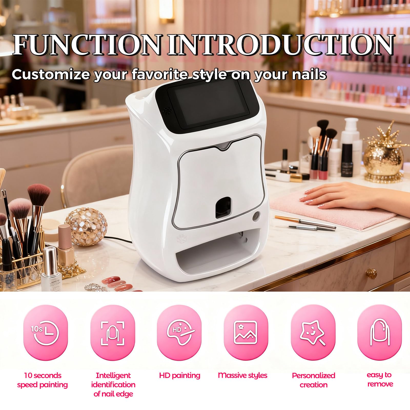Stampante per Unghie Gel, Stampante per Unghie Portatile, Disegno rapido 10s, Stampante per Unghie con App e Bluetooth, Stampante per Unghie Professionale, per DIY,Studi per Unghie White