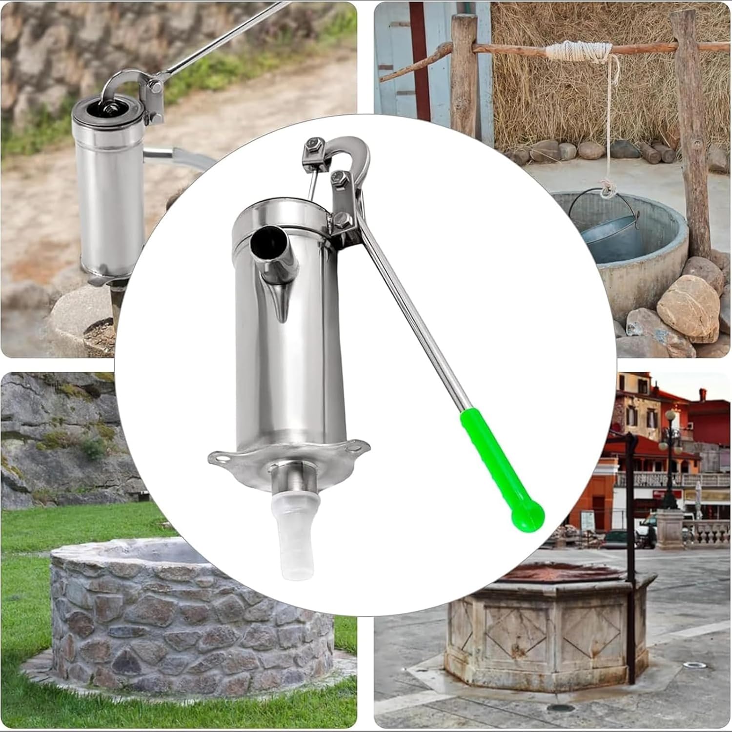 Manual Well Pump, Stainless Steel Manual Water Jet Pump with 5 Leather Bowls, Range Pumping:10m/32.8ft, Suction Power & High Working Efficiency, for Garden Yard Farm Industrial