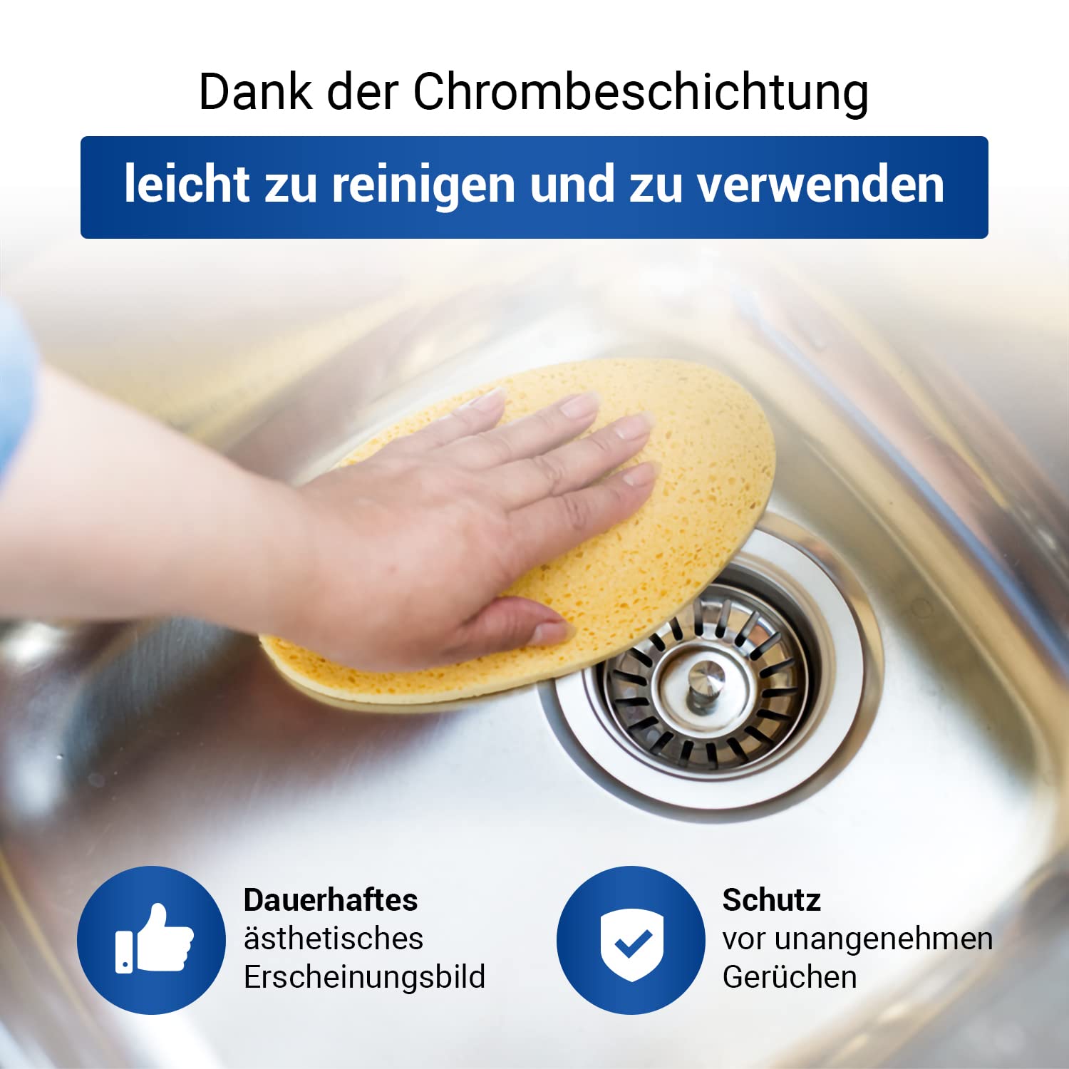 VIOKS Sieb für Spülbecken Set Ø114mm mit Excenterventil und Drehbetätigung/Abflusssieb Küchenspüle & Überlauf/Ablaufgarnitur Waschbecken