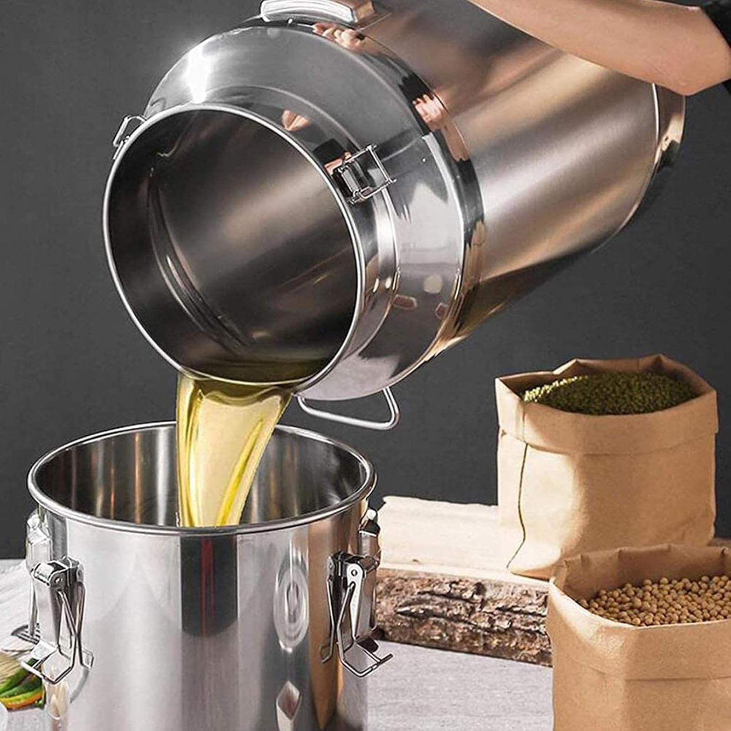 Milk Can Wine Pail Bucket Tote Jug Stainless Steel Fermenters Barrel with Sealed Lid Heavy Duty Oil Barrel Tea Canister Storage Pot,35L