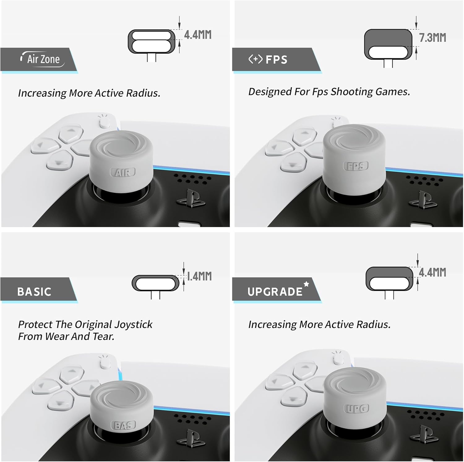 ELETIUO 8 Pack Ergonomic FPS Thumb Grips Set Compatible for PlayStation 4 (PS4),PlayStation 5 (PS5) Controller,Protective Caps with 4 Designs,Anti-Slip Silicone Analog Thumbsticks Covers,Gray