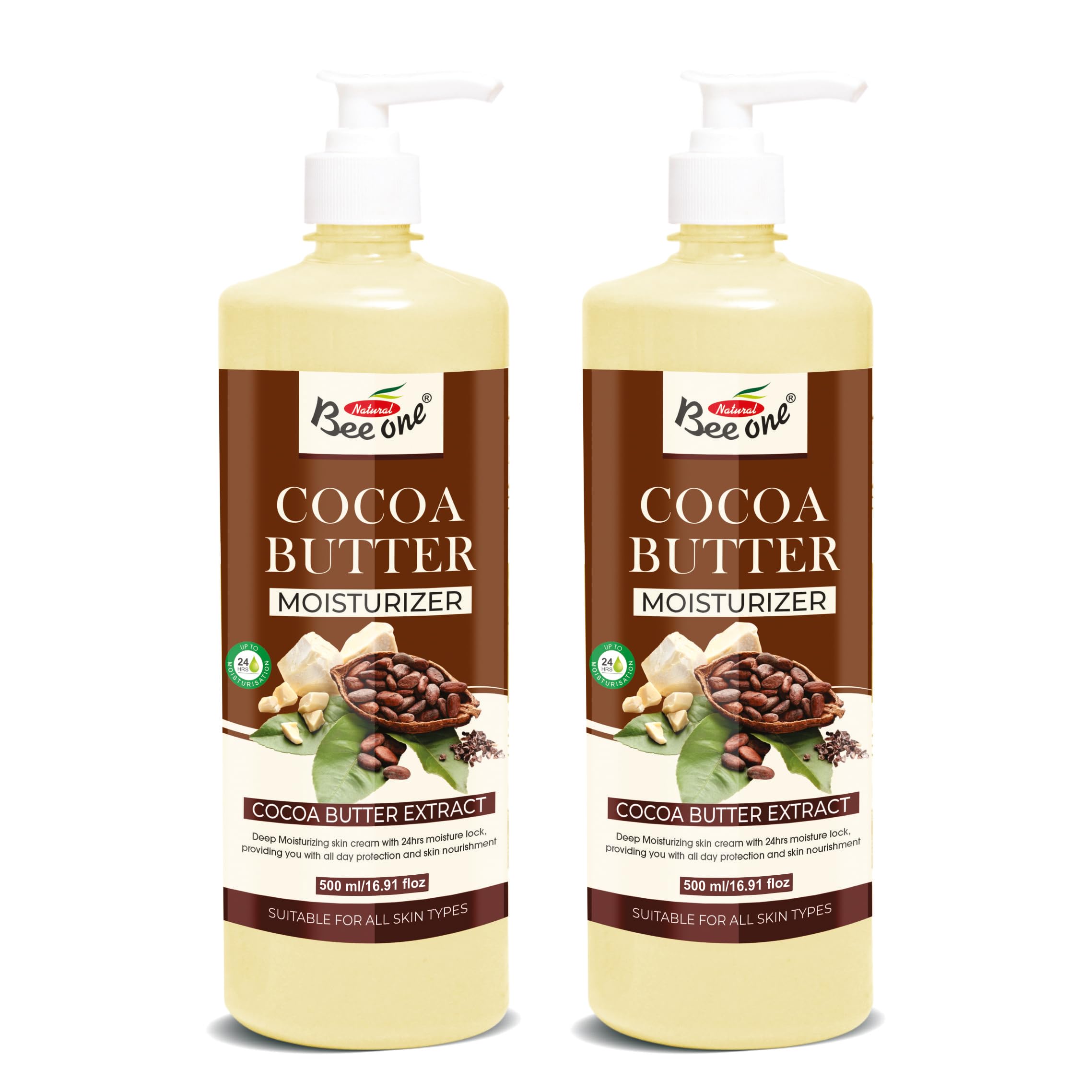 24 hr Moisture Lock Body Lotion, for Soft and Supple Skin(Pack of 2) | 500ml x 2= 1000ml (Cocoa Butter)