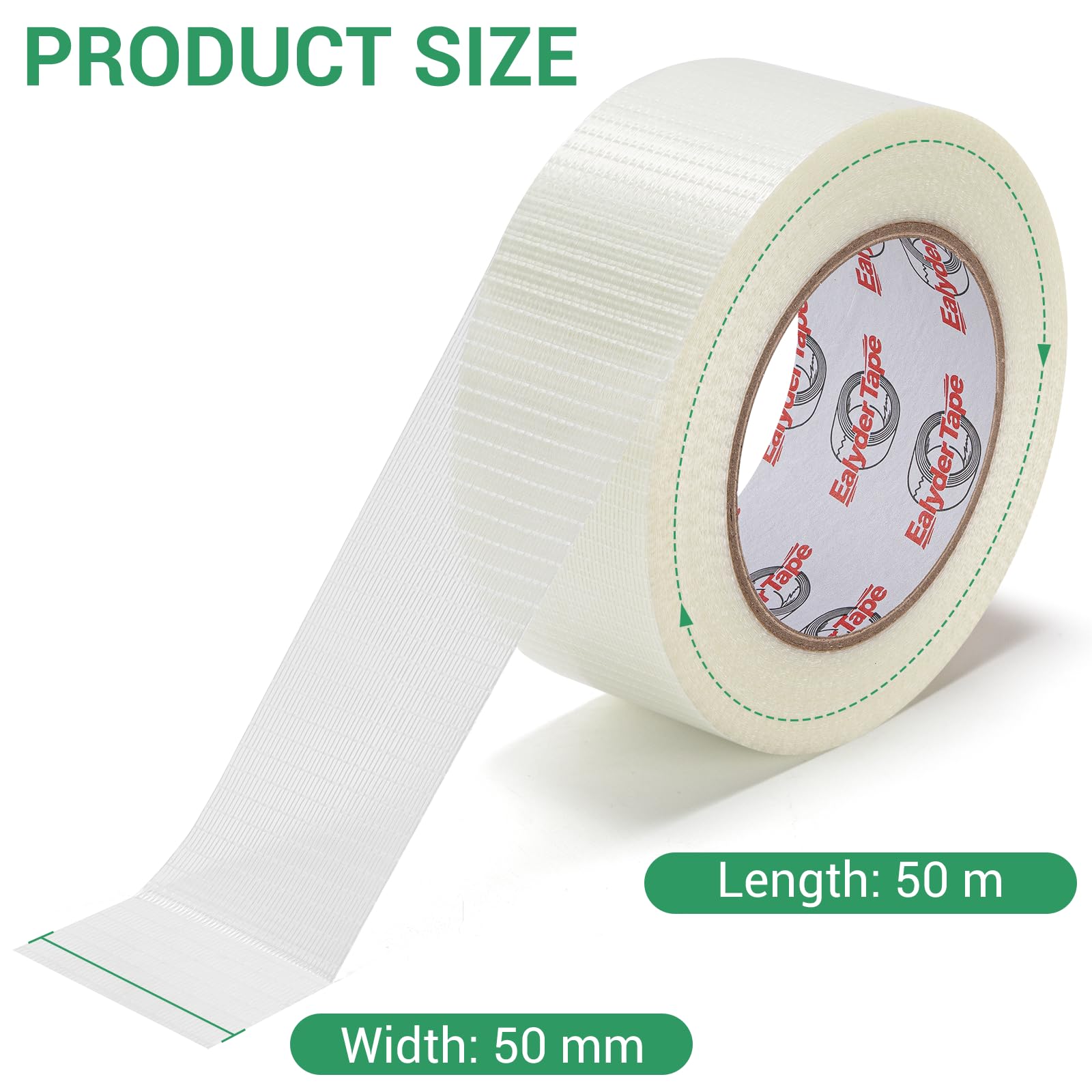 3 Rollos 50mm x 50m Cinta De Filamento, Claro Filamento Cinta de Flejado, Cinta de Fibra de Vidrio, Cinta de Sellado De Uso Pesado Impermeable