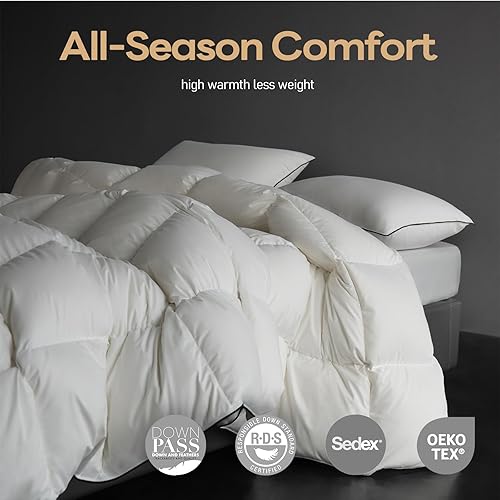Miniatura 6 de Edredón de fibra de plumón ultrasuave tamaño Queen, lujoso relleno de edredón esponjoso para todas las estaciones, alto poder de relleno, esponjoso