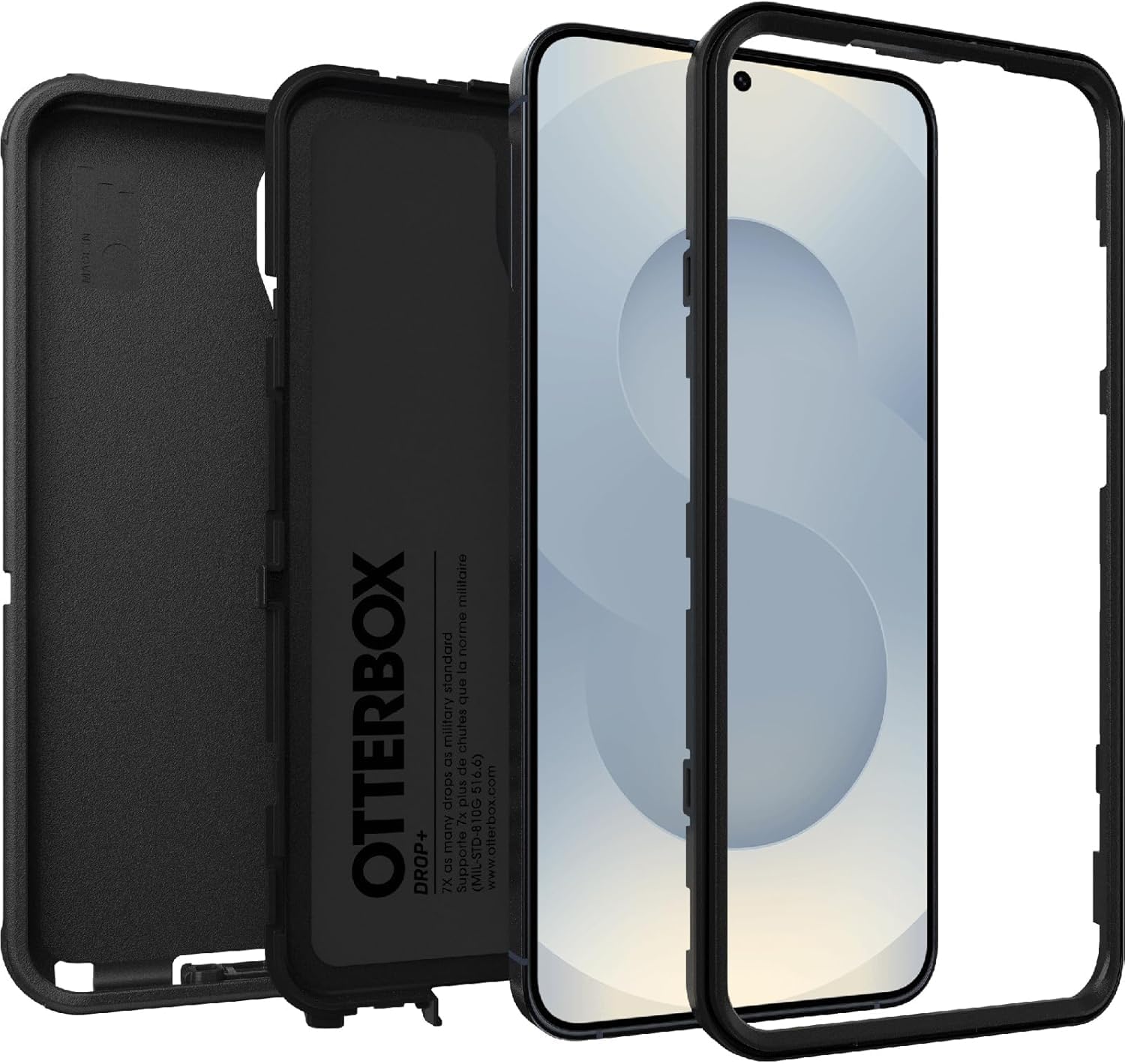 OtterBox Funda para Samsung Galaxy S25+ y Galaxy S24+ (solamente) - Defender Series - Negro - Incluye soporte de clip - Resistente y duradera - con protección de puerto - Embalaje no minorista