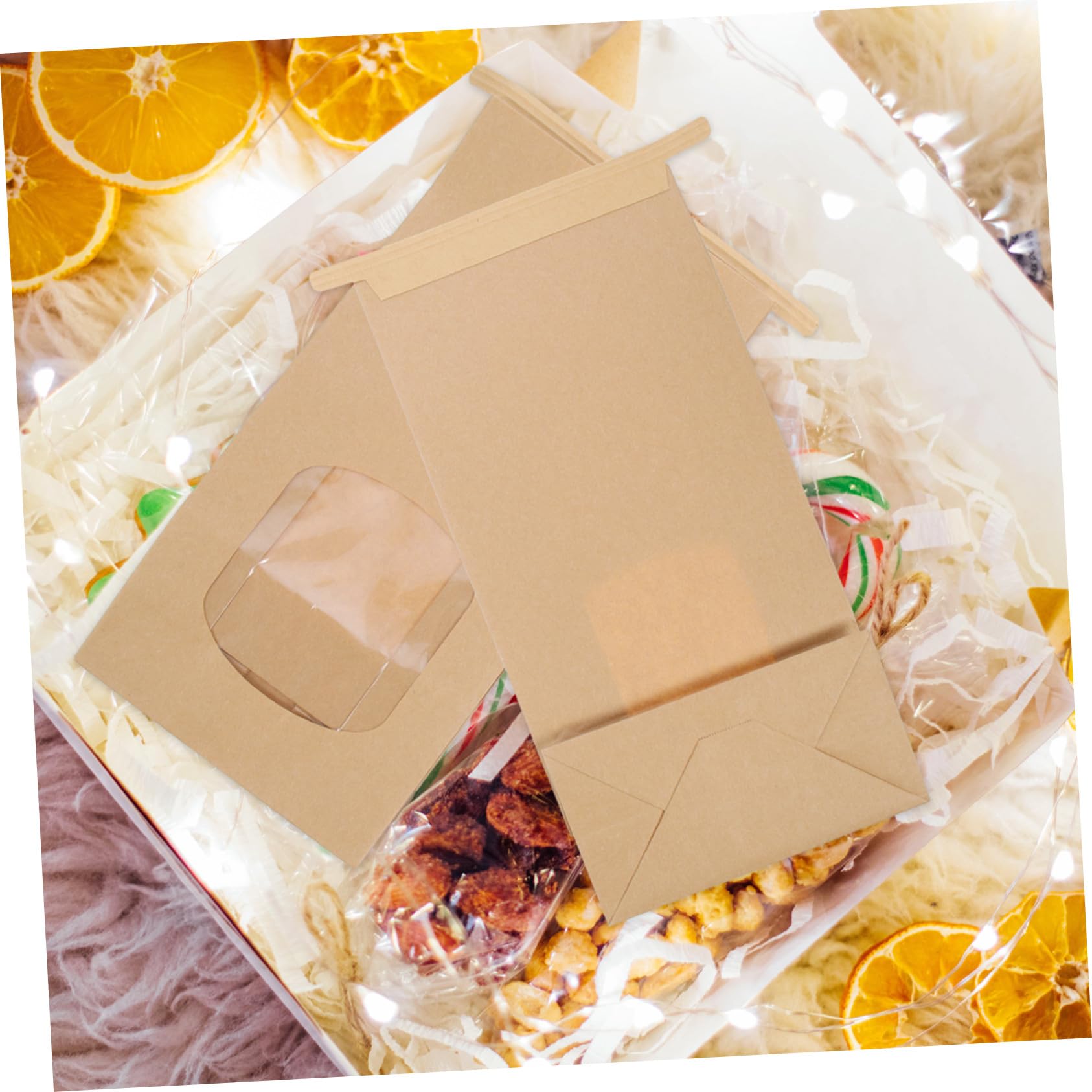 100 pièces Sachets Kraft avec Fenêtre pour Cookies Snacks Boulangerie Sacs Anti-huile avec Fermeture Métallique pour Fêtes et Stockage