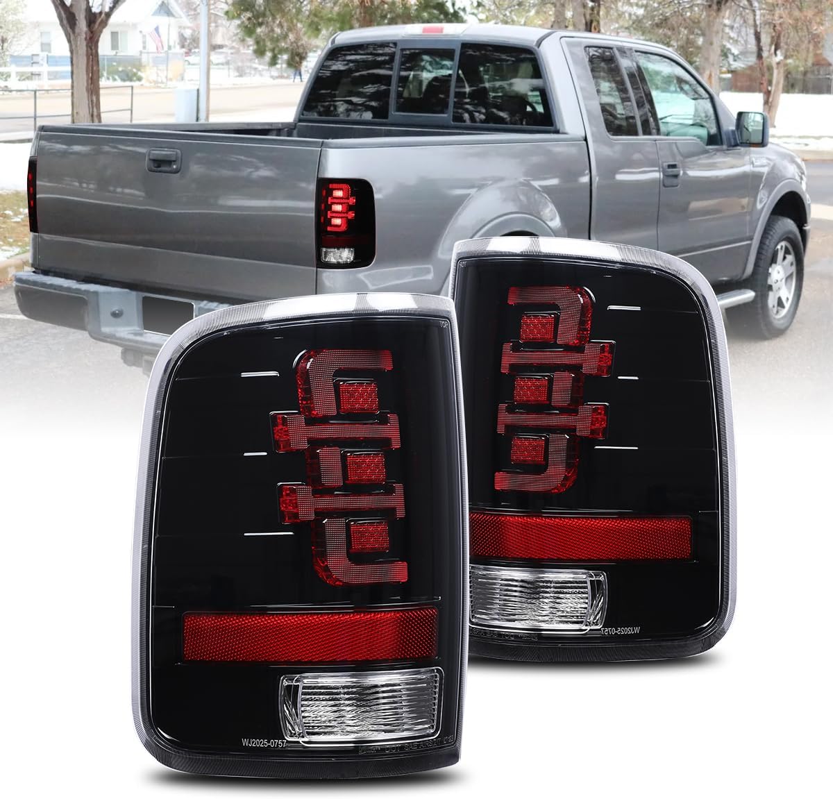 CPW Full LED Tail Lights Compatible With Ford F-150 Styleside Model 2004-2008, LED Tube Bar Rear Light Brake Lamps Pair with LED Sequential Turn Signal(Glossy Black Housing/Clear Lens)