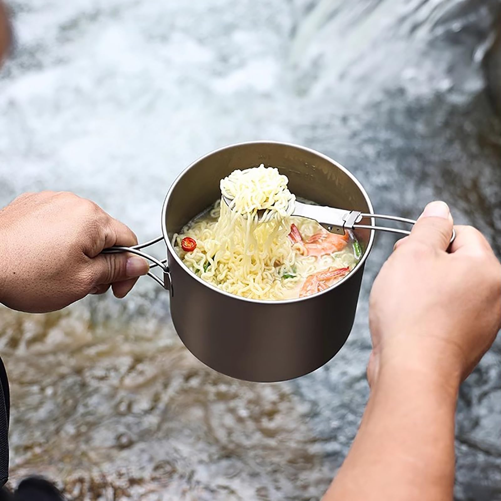Casseroles Camping en Titane, Kit Camping 2 Ustensiles de Cuisine de Camping, Materiel Camping Ultraléger, avec Poignée Pliable, pour la Randonnée