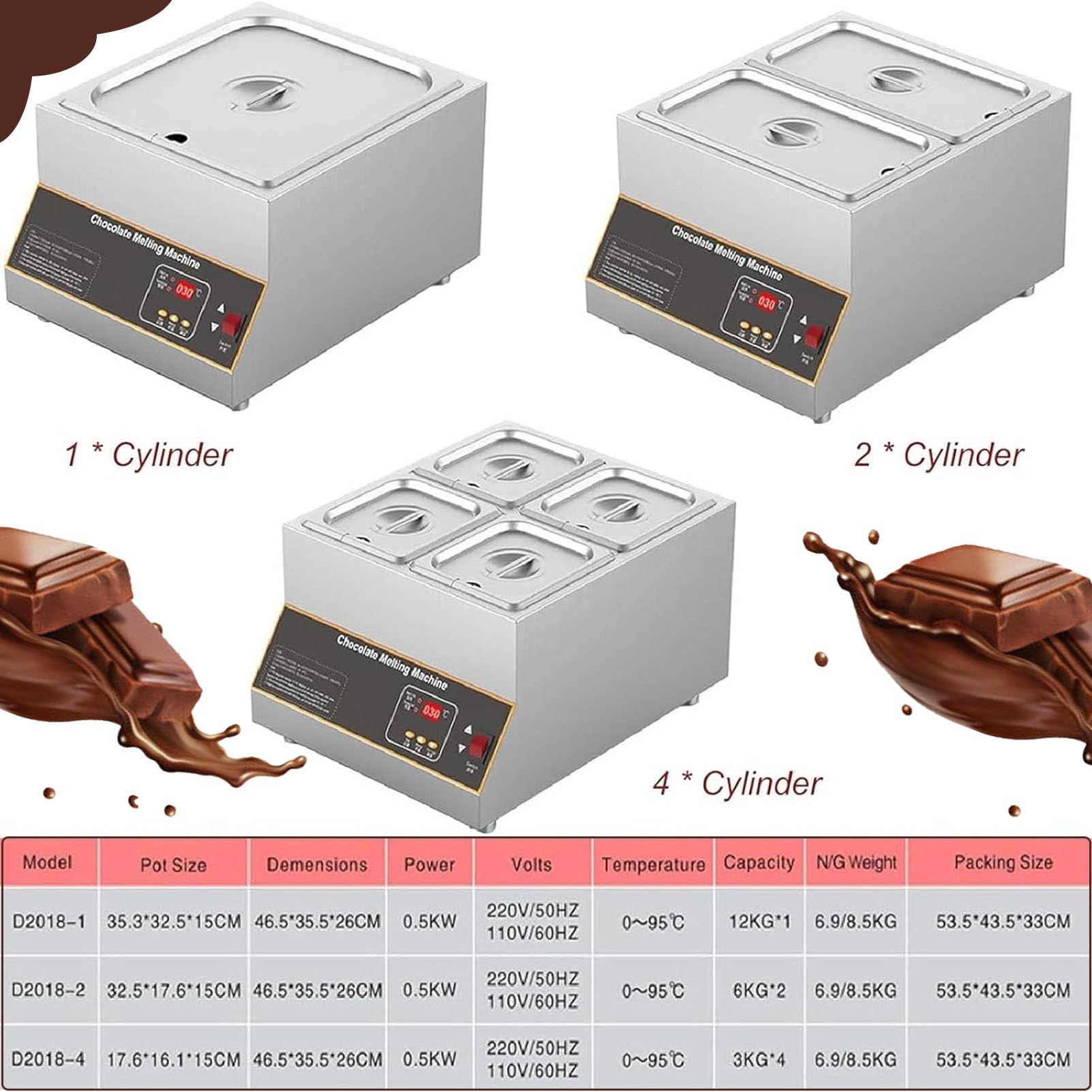 Tempéreuse à Chocolat numérique 500 W, Machine à Fondre Le Chocolat, contrôle de température réglable de 0 à 85 °C, idéale pour Chauffer et Maintenir Le Chocolat au Chaud Single-Cylinder