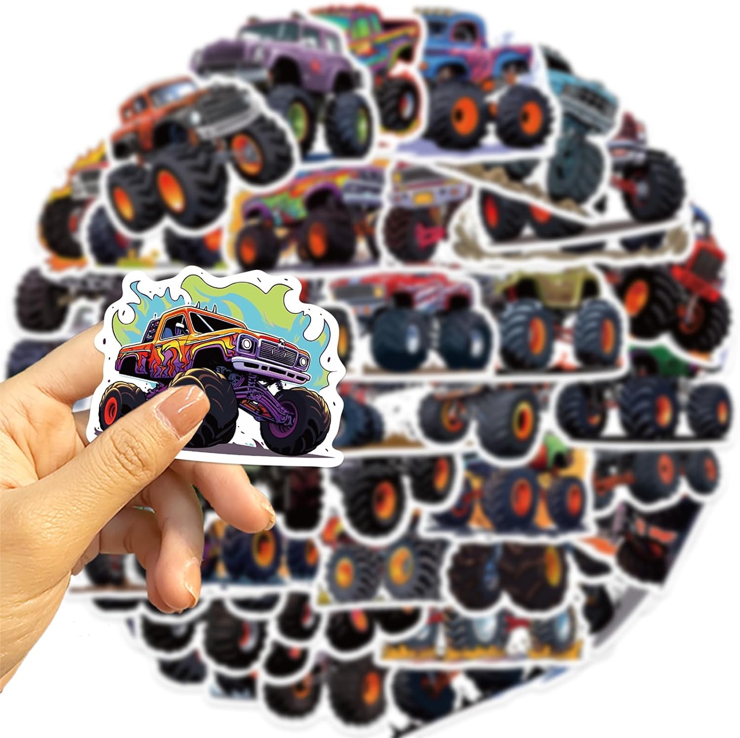 50PCS Monster Truck Stickers, Truck Car Stickers for Kids, Cool Car Stickers Waterproof for Water Bottles Skateboard Car Bike Phone Case Laptop Suitcase, Monster Truck Gifts for Girls Boys Party