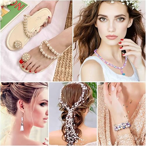 Miniatura 2 de Aenezus - 2200 cuentas de perlas multicolores, perlas sueltas de 0.16/0.39/0.39 pulgadas para manualidades con agujeros para fabricación de joyas