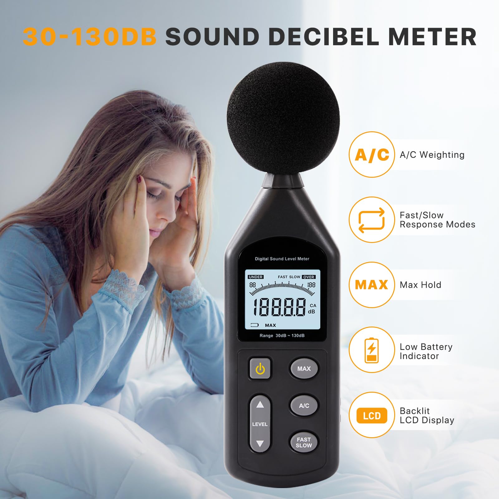 DB-01 Decibel Meter & Sound Level Meter 30-130dB — Amazon image 2