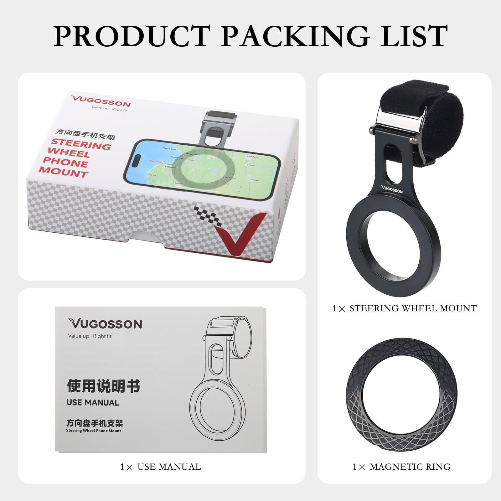 Soporte magnético para teléfono Tesla, soporte de teléfono para volante MagSafe, funciona en iPhone, Samsung y todos los teléfonos, anillo magnético incluido (negro)