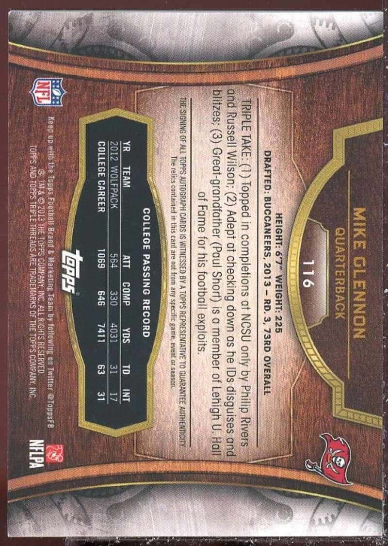 Mike Glennon JSY AU Card 2013 Topps Triple Threads Ruby #116 - Unsigned Football Cards