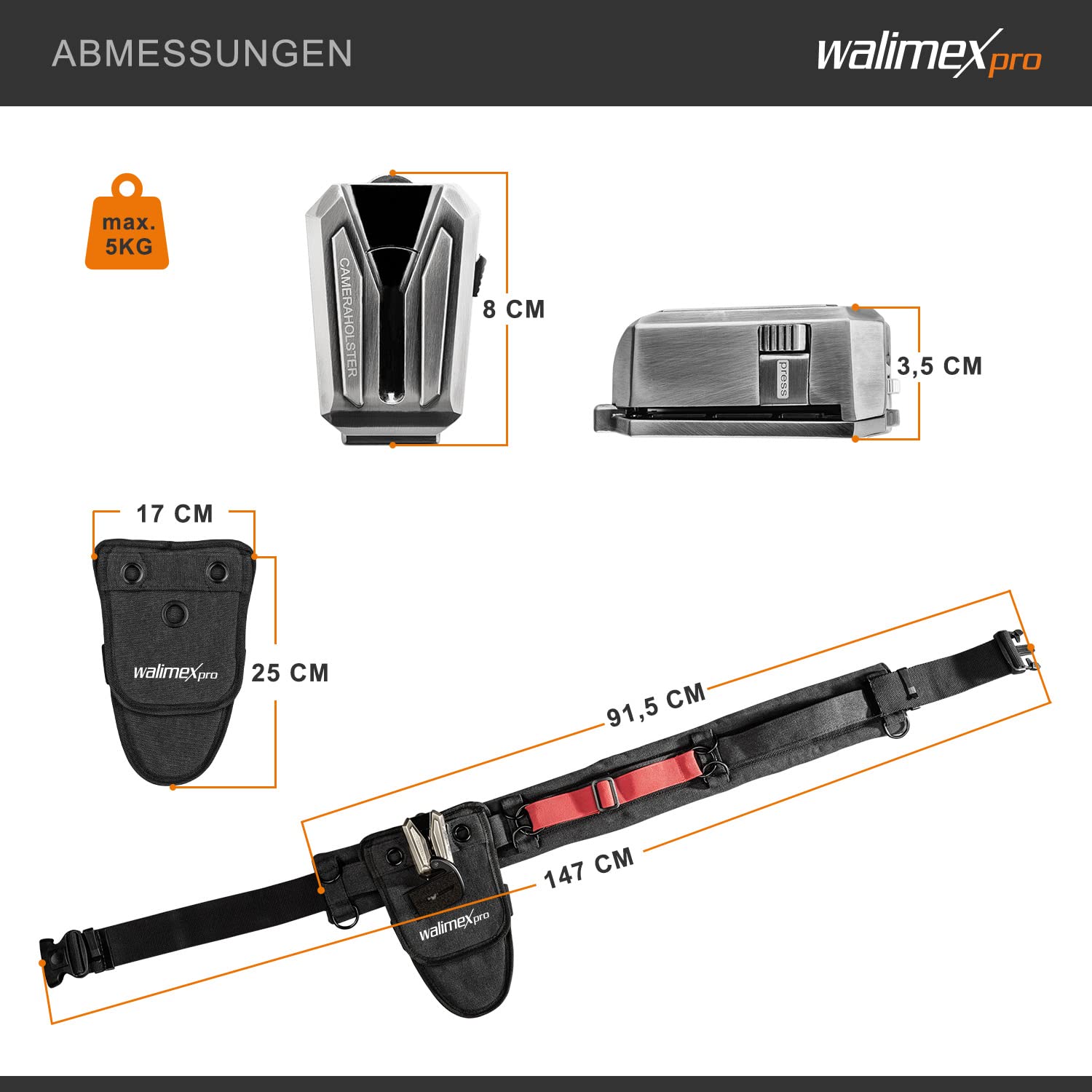 Walimex pro Ceinture abdominale appareil photo multicolore Hüftgurt 1 Clip