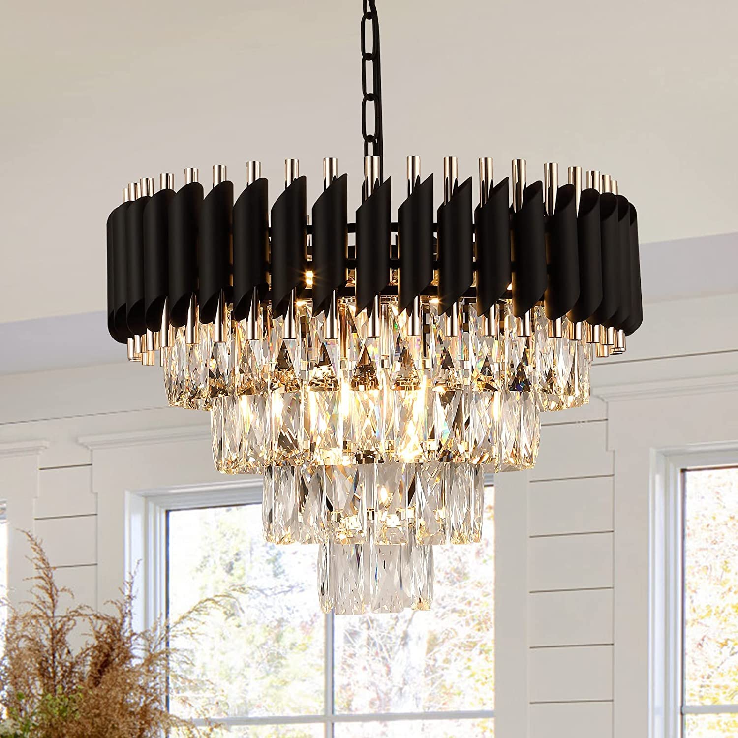 FLOSTON Gold Crystal Chandelier - 3 Color LED Lights -10