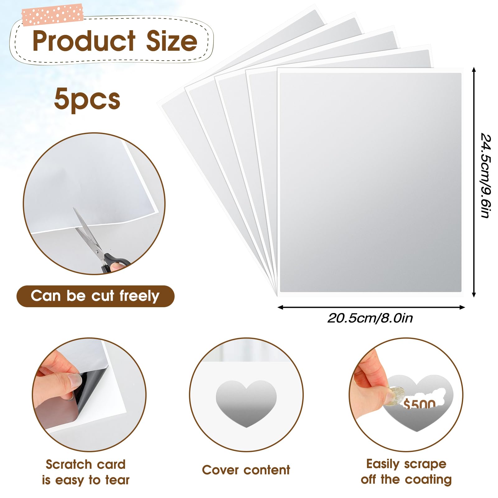 5 Adesivi Da Grattare Oro 23.5x20 Cm - Etichette Sorpresa Per Biglietti, Giochi E Voucher - Foto 5