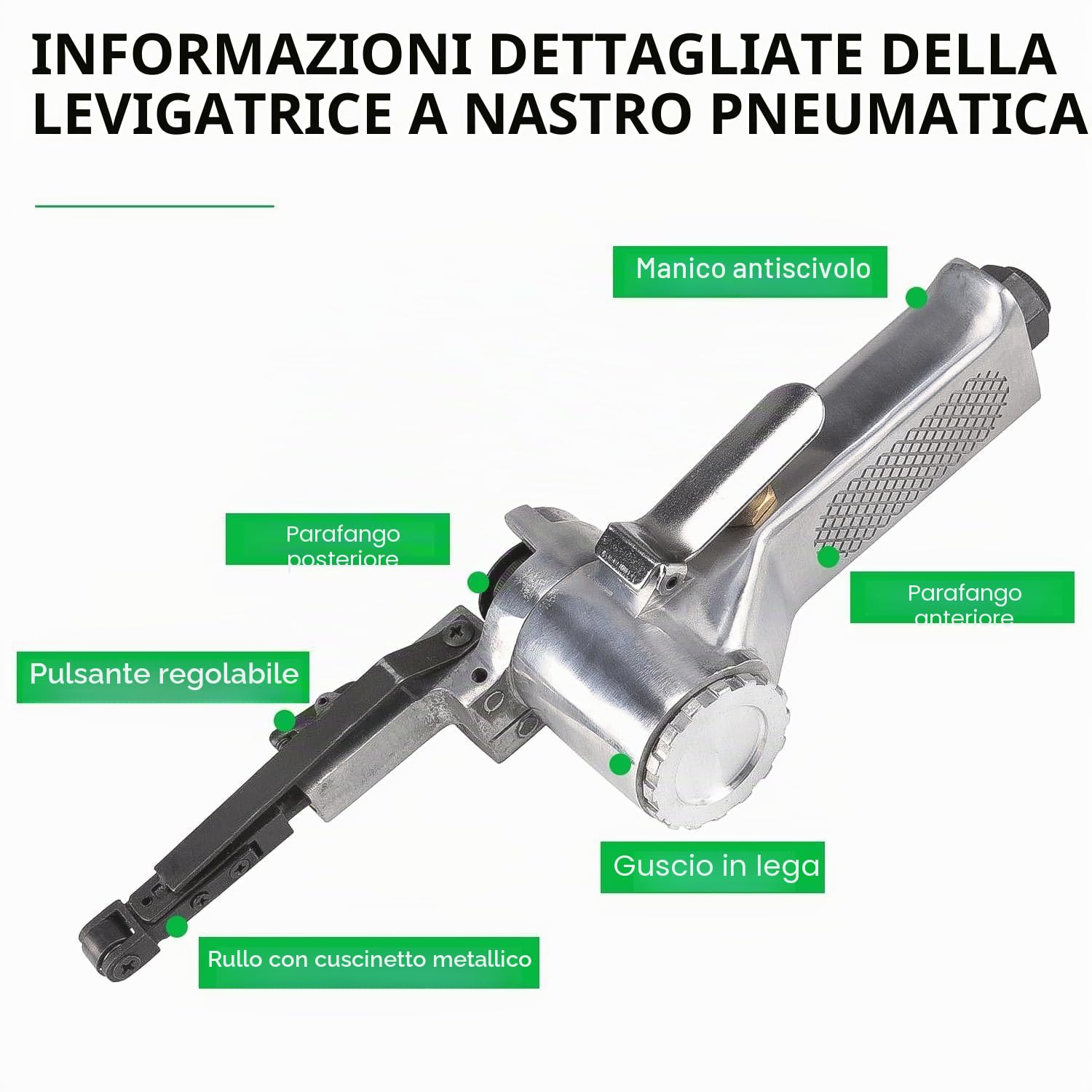 Levigatrice per Legno a Nastro per Impugnatura Girevole a 360°, Mini Smerigliatrice Pneumatica, Smerigliatrice Ad Aria Compressa, per Levigare, Affilare e Rimuovere la Ruggine