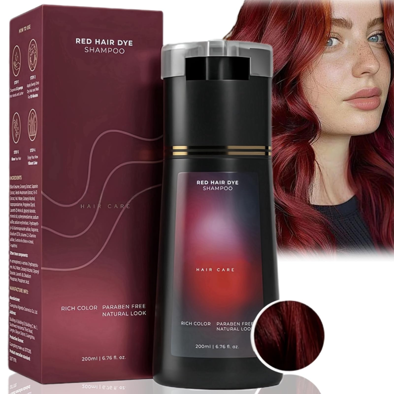 Red Hair Care Instant Dye Shampoo,Hair Dye Shampoo Women,Polar Hair Dye Shampoo,Colouring Shampoo for Women,Anti Grey Shampoo,3 in 1 Instant Hair Dye Shampoo,Long Lasting Hair Color Shampoo(Red)