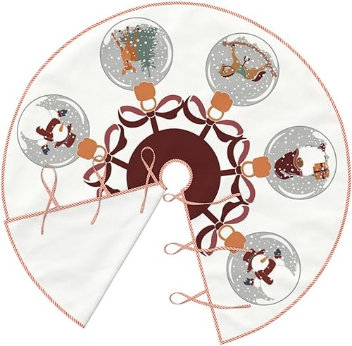 Miniatura 3 de Yssammns Falda de árbol de Navidad, globos de nieve con muñeco de nieve, elfo, campanas, decoración de Navidad de ciervo, para fiestas de