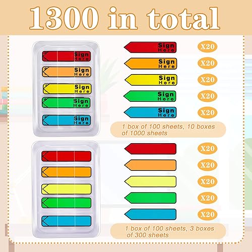 Miniatura 2 de 1300 unidades13 paquetes de banderas Sign Here Flags Please Sign Here Tabs 10 paquetes de banderas de letreros de colores surtidos, 3 paquetes de