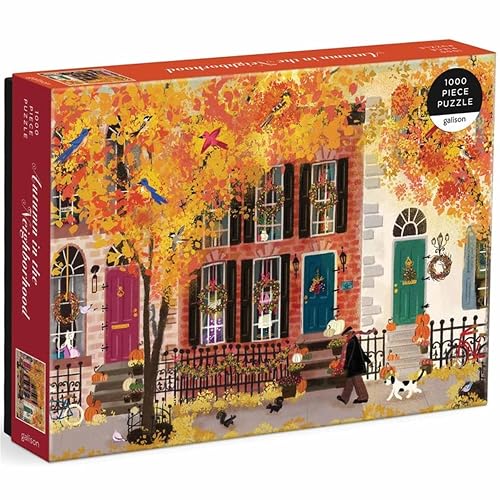 Autumn in The Neighborhood 1000 Piece Puzzle from Galison - 27" x 20" Beautifully Illustrated Puzzle from Joy LaForme, Thick & Sturdy Pieces, Challenging Activity for Adults, Unique Gift Idea!