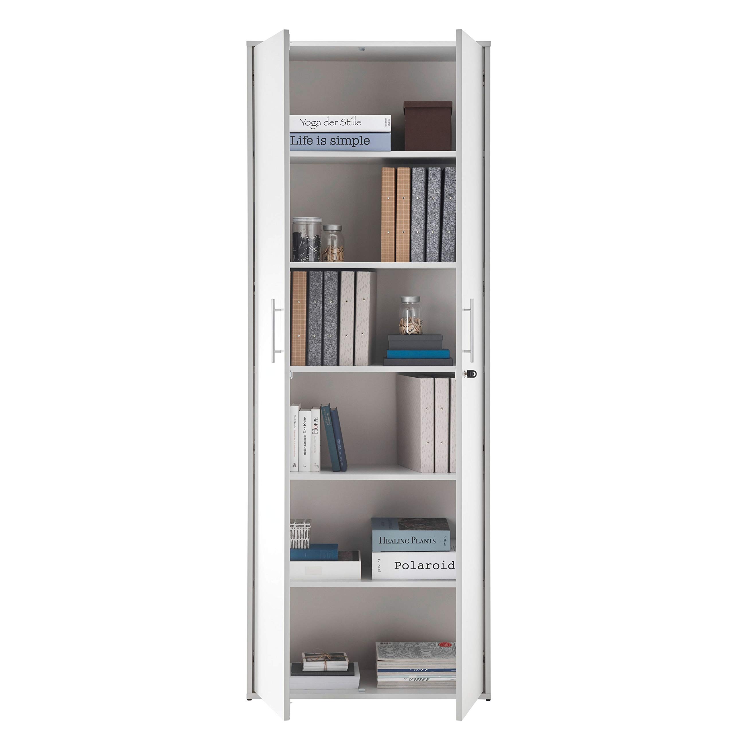 Stella Trading PRONTO Aktenschrank abschließbar, lichtgrau - Büroschrank mit zwei Türen - Modernes Büromöbel Komplettset - 80 x 216 x 35 cm (B/H/T) | Büroschrank mit 2 Türen für Akten und Ordner, modernes Design für das Büro oder Home-Office, viel Staurau