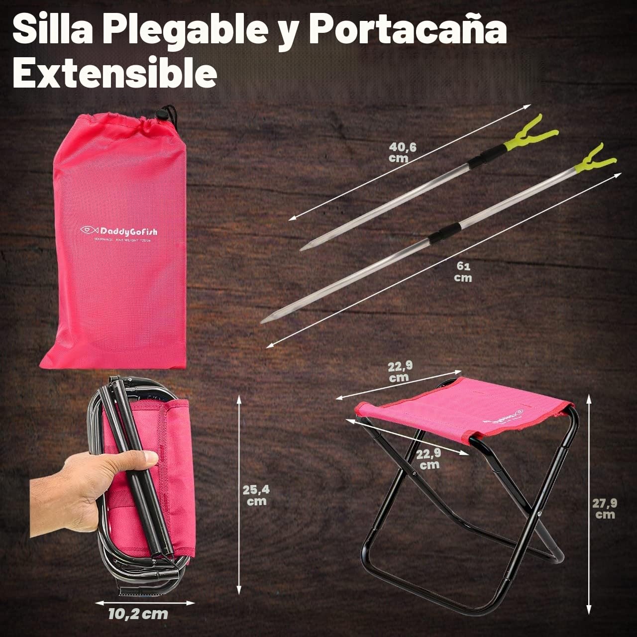 Daddy Go Fish Niños Caña de Pescar telescópica Spincast Combo Silla Plegable Soporte de Varilla Caja de Aparejos Red de Cebo Bolsa de Transporte Niños Niñas