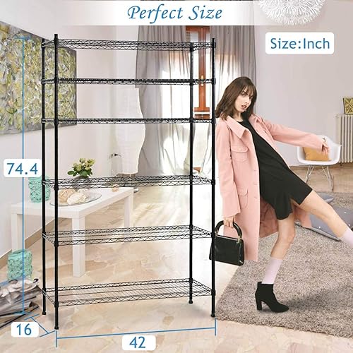 Miniatura 2 de Dkeli Estantería de alambre de metal NSF - Estantería de almacenamiento de acero resistente de 6 niveles de altura ajustable, 42 pulgadas de largo x