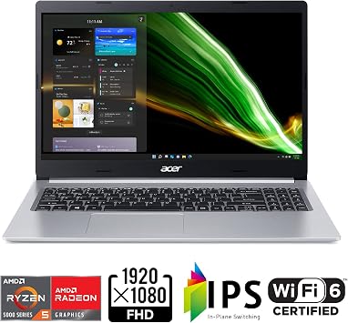 acer Aspire 5 A515-45-R74Z Slim Laptop | 15.6 Full HD IPS | AMD Ryzen 5 5500U Hexa-Core Mobile Processor | AMD Radeon Graphics | 8GB DDR4 | 256GB NVMe SSD | WiFi 6 | Backlit KB | Windows 11 Home