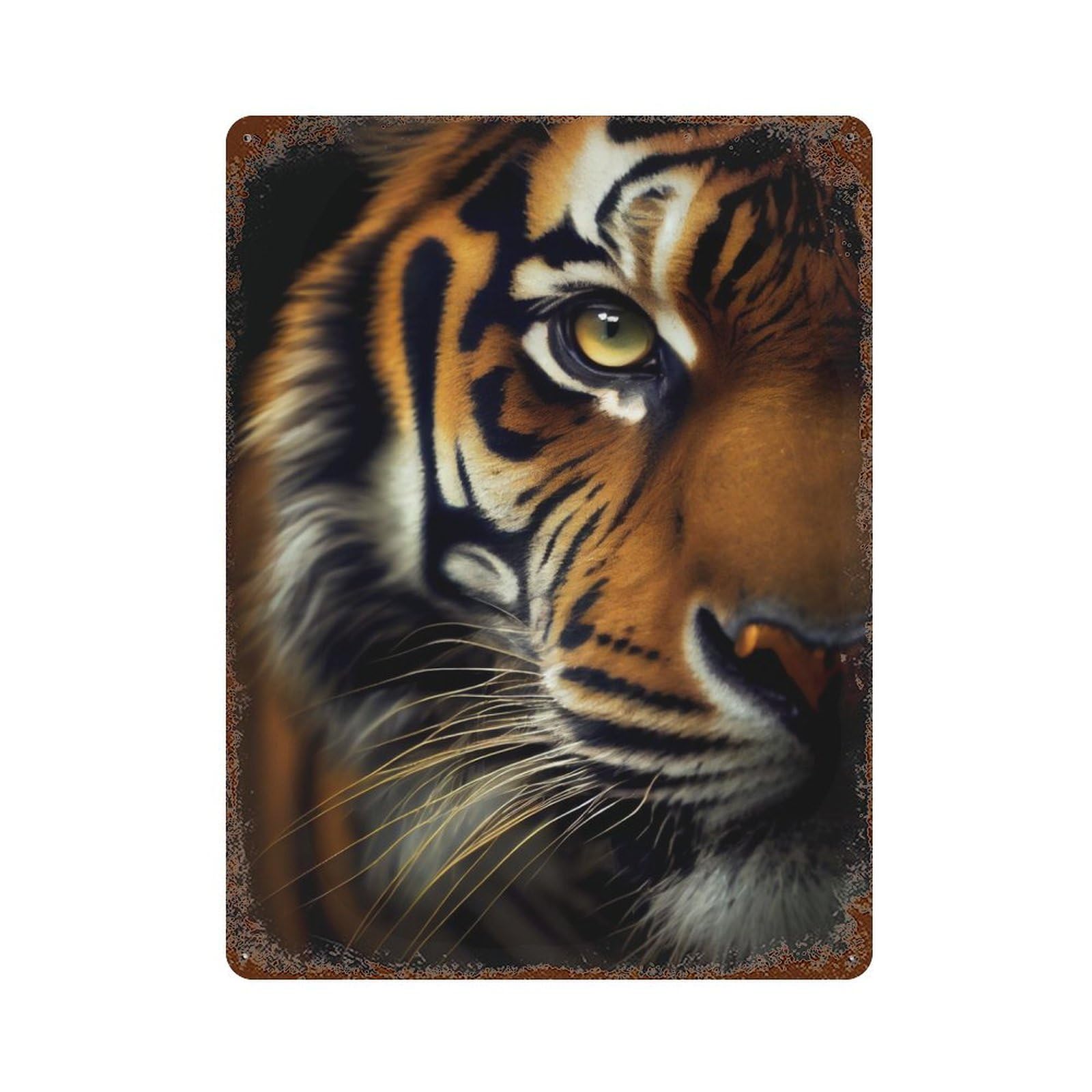 Rustic Tin Plaque with Tiger Closup Design 15.7"x11.8", for Cafe, Home Bar And Lounge Decor, Industrial Home Decor