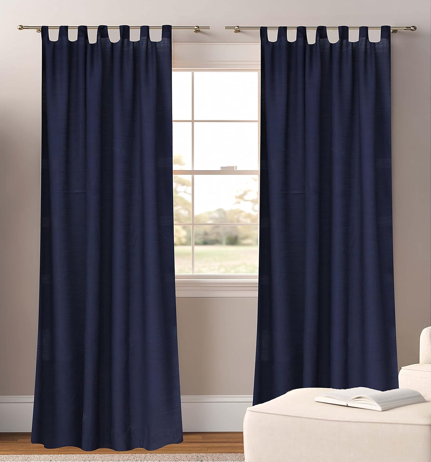 Living Room Polyester Blend Curtains Home Decorative Tab Top Curtains Privacy Added Energy Saving Light Filtering Window Treatments Draperies for Bedroom Navy Blue (2 Panel Size 42 W X 108 L Inch)