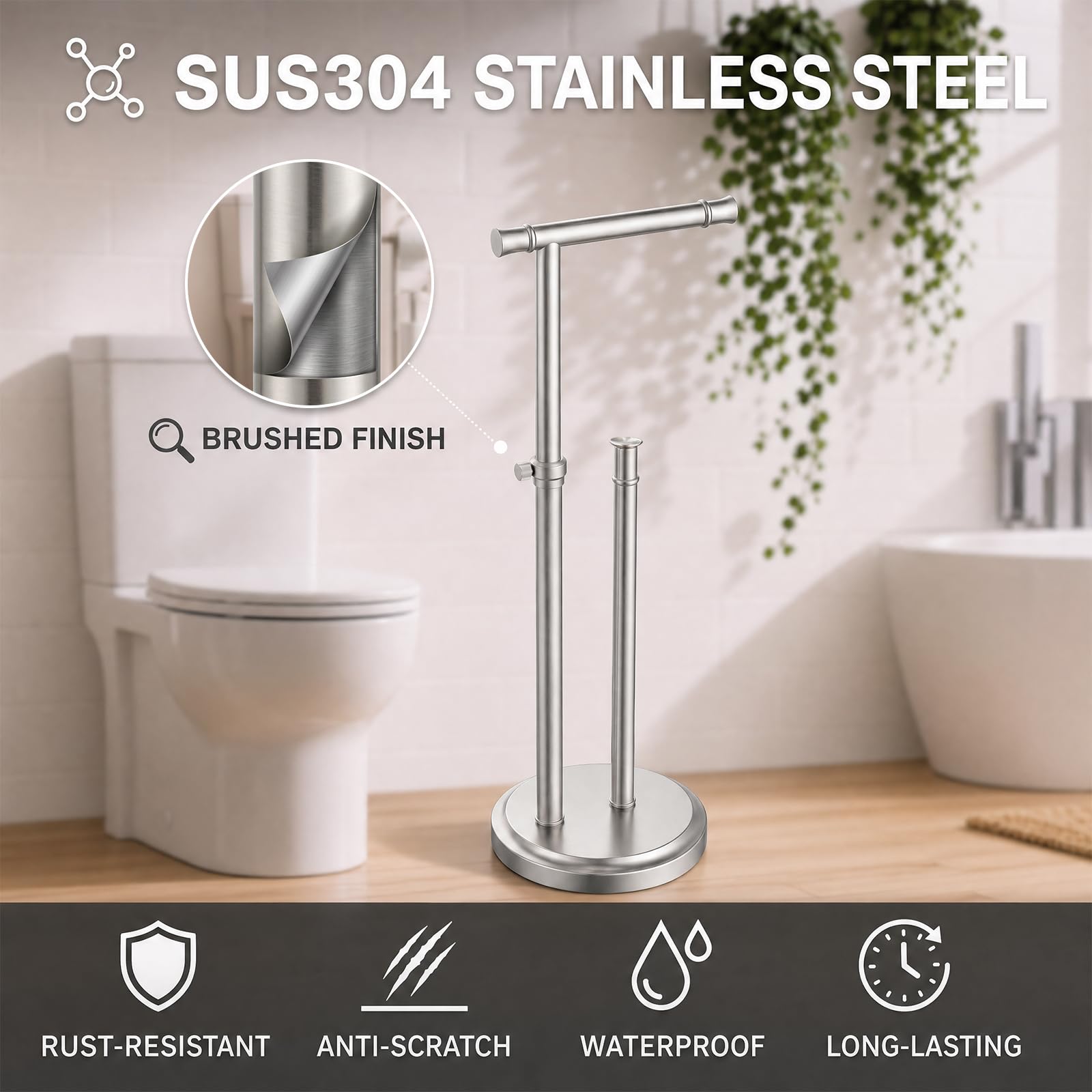Hoimpro Toilet Paper Holder Stand Tissue Roll Holder Brushed Nickel — Amazon image 6