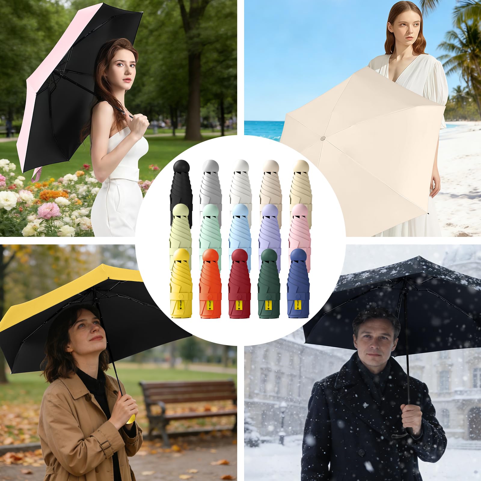 Ombrello Piccolo, Mini Ombrello Tascabile, Pieghevole Ombrello da Viaggio, Pioggia UV Protezione Sole, UPF 50+, Portatile Leggero Compatto, per Donne Uomini