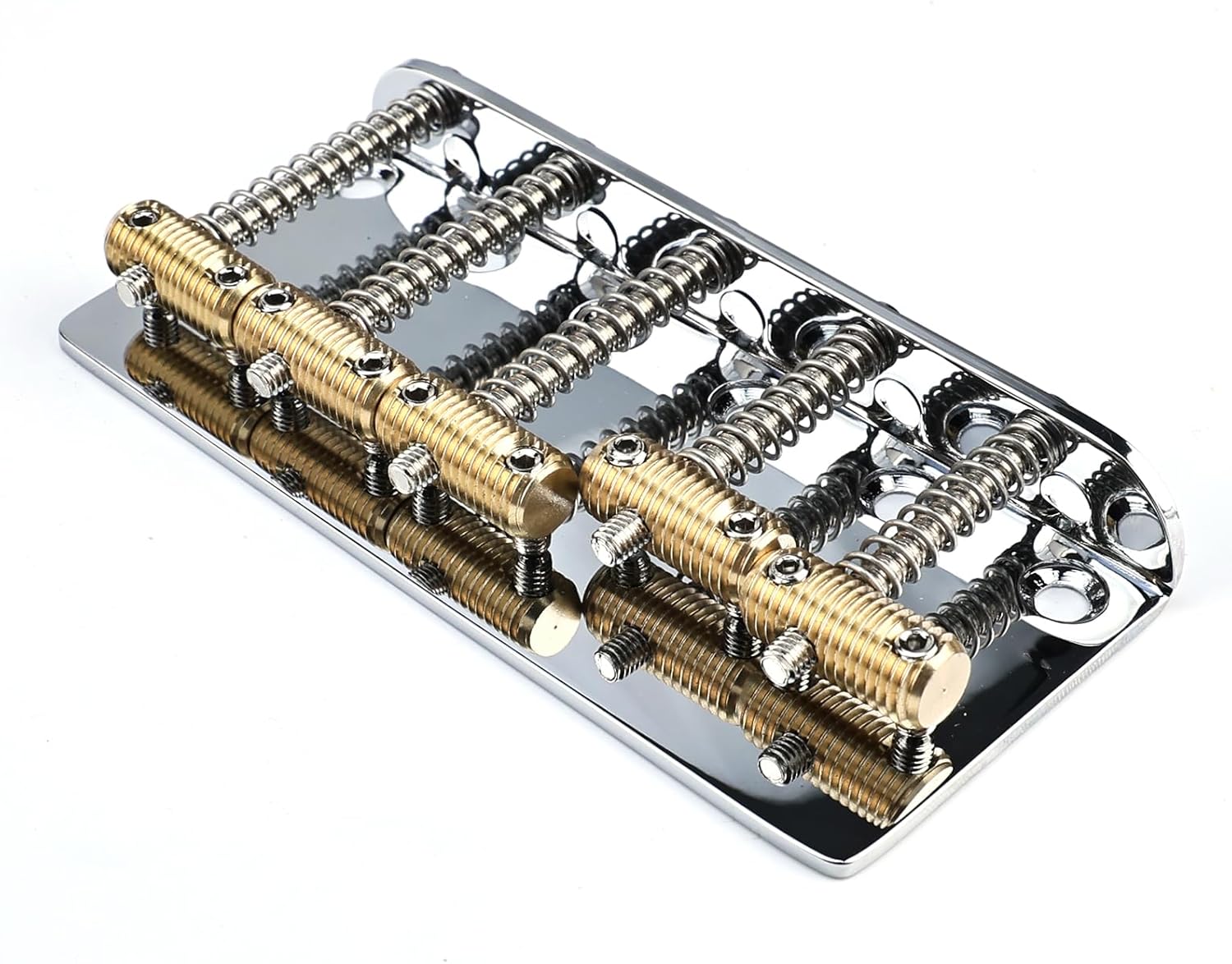 Electric Bass Guitar Bridge Stainless Steel Plate Brass Saddle 19mm(3/4") 5 String Fixed Bridge Compatible with Vintage style Fender Jazz Precision Replacement Parts （Chrome）