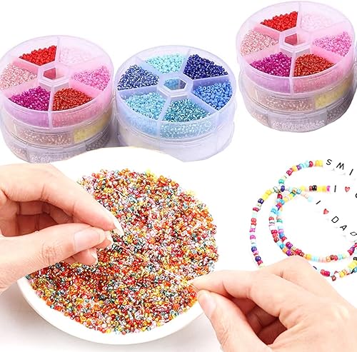 Miniatura 4 de 1 caja de 3900 cuentas de semillas de vidrio de color mixto de 0.079 pulgadas, espaciador redondo pequeño, cuentas checas sueltas para hacer joyas,