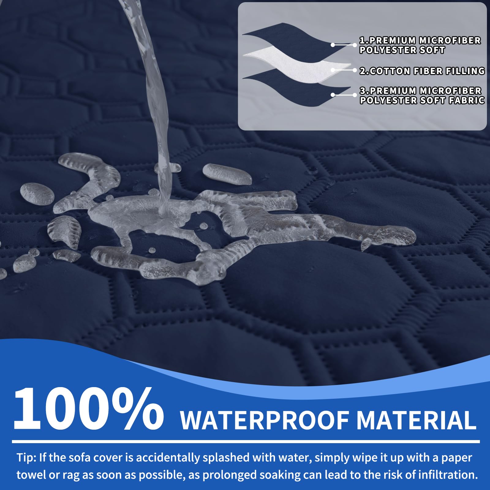 Ystyle Copridivano Impermeabile con Penisola 3 Posti (L 255 CM), Copridivano Angolare Destra/Sinistra Universale Reversibile, Copridivano Chaise longue Antigraffio Antimacchia, Blu Scuro