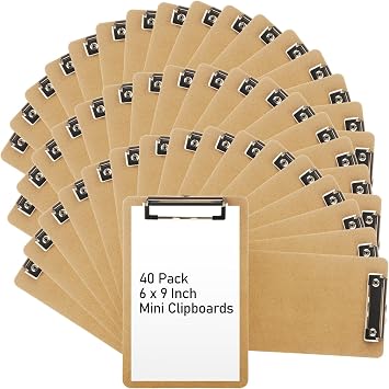 YAYODS 40 Pack 6" x 9" Clipboard Bulk, Mini Clipboard A5 Letter Size Clipboards with Low Profile Clip, Memo Size Clip Boards for Home, Office, Classroom Supplies