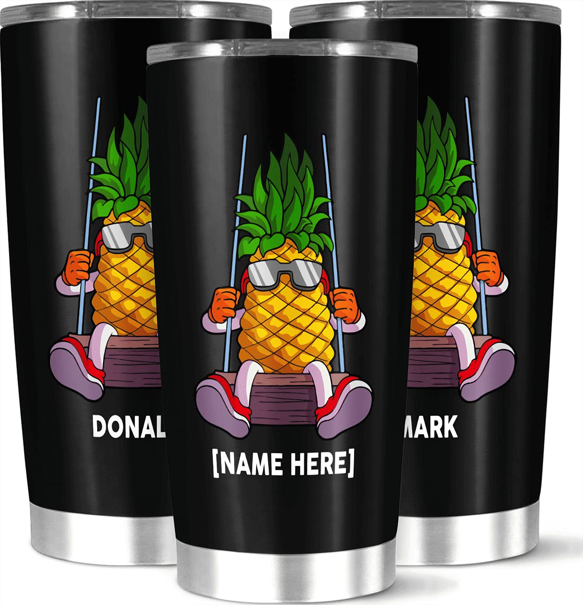 calanaram Vacuum Insulated Stainless Steel Personalized Coffee Tumbler, Cool Awesome Pineapple, Best Birthday Gift, Premium Customized Pineapple Fruit Hot Cold Cup, Name Custom, 20 Or 30 Oz, White