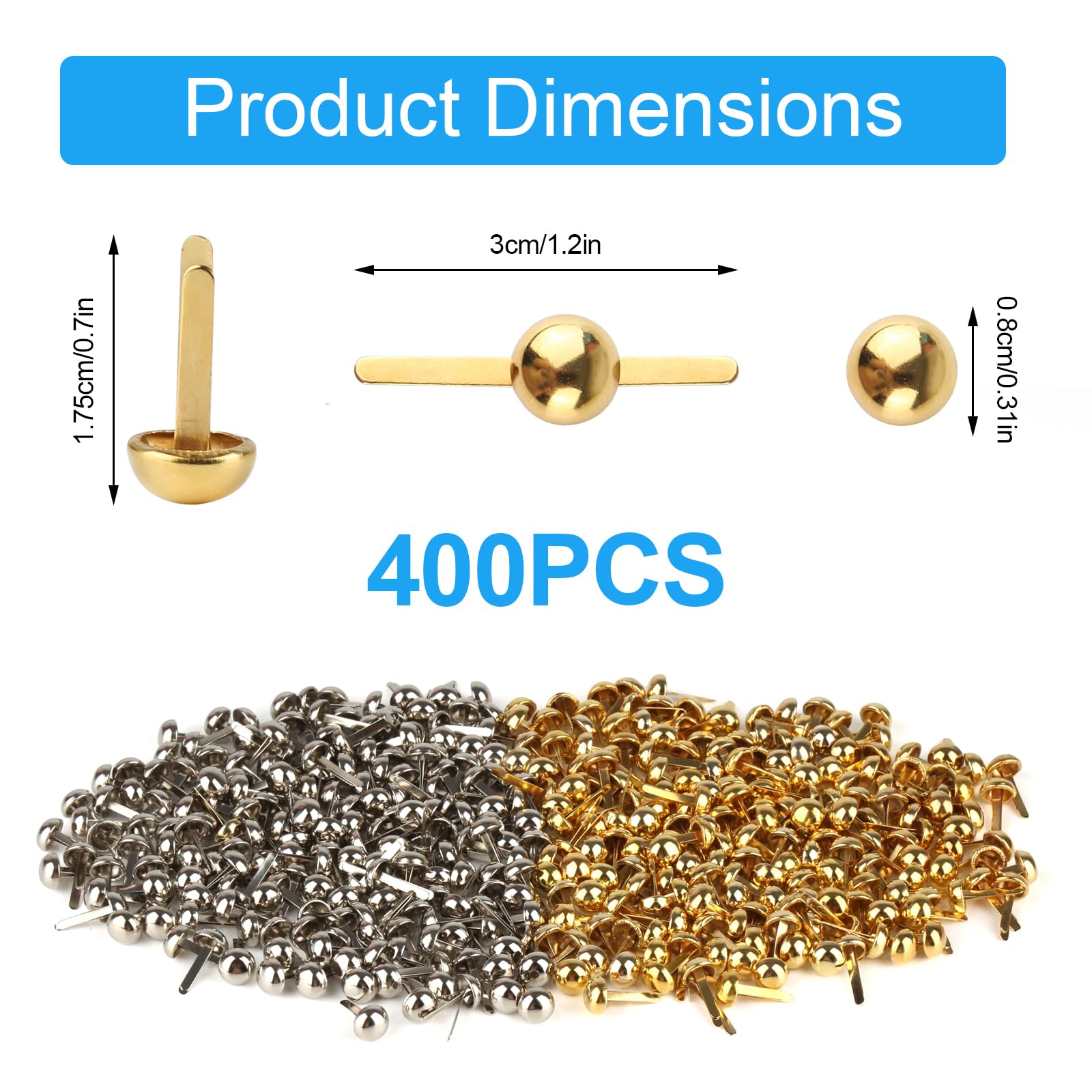 400 sztuk spinaczy próbkowych, 8mm okrągłogłowe spinacze, Mini Brads zapięcia papierowe, metalowe spinacze próbkowe, klipsy próbkowe do tworzenia kartek, scrapbookingu, rękodzieła