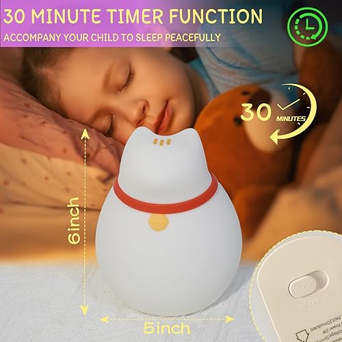 Miniatura 4 de Luz nocturna de gato para guardería, luz nocturna recargable de silicona con temporizador y 3 modos, control táctil, luz de dormitorio infantil